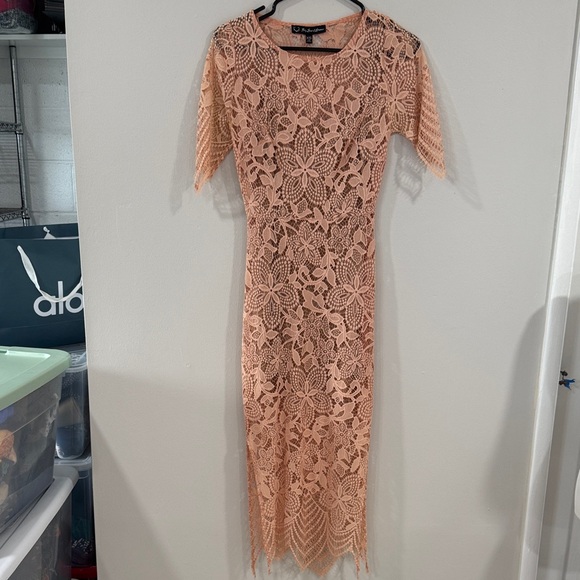 For love and Lemons Luna lace blush peach midi dress romantic feminine wedding - Picture 2 of 6